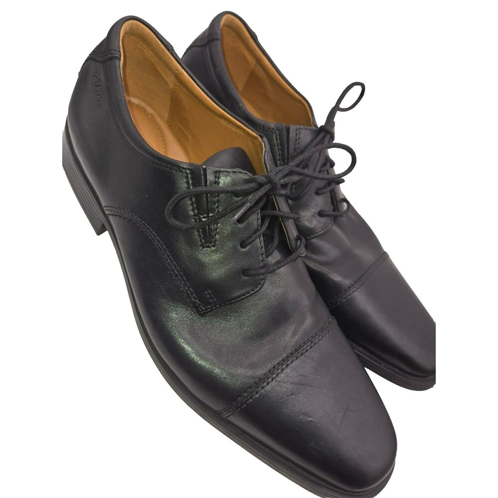 Clarks Collection Mens 12 M Black Leather Cap Toe Oxford Dress Shoes Cushion Sof